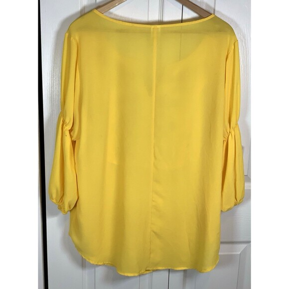 Embroidered Sheer Floral Tunic Pockets Tie at Neck Lantern Sleeves XL Yellow - Picture 2 of 10